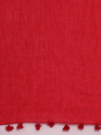 Thumbnail for Souchii Red Solid Tasselled Cotton Dupatta - Distacart