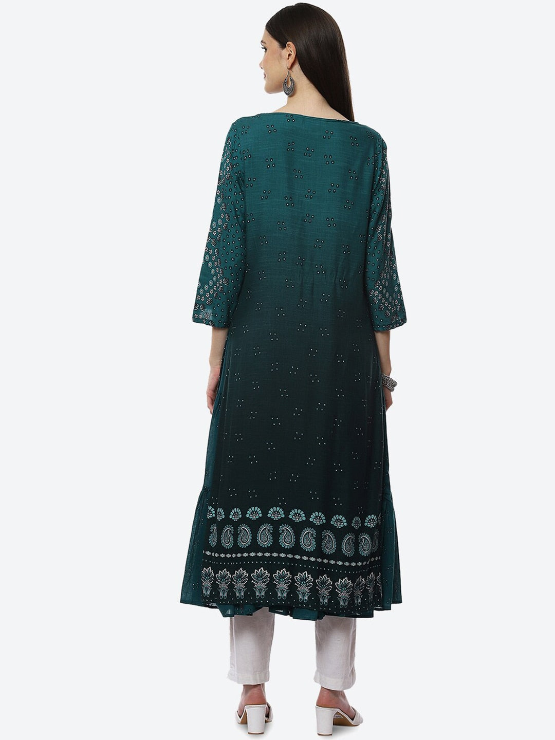 Biba Women Blue Ethnic Motifs Ethnic Printed Layered Kurta - Distacart