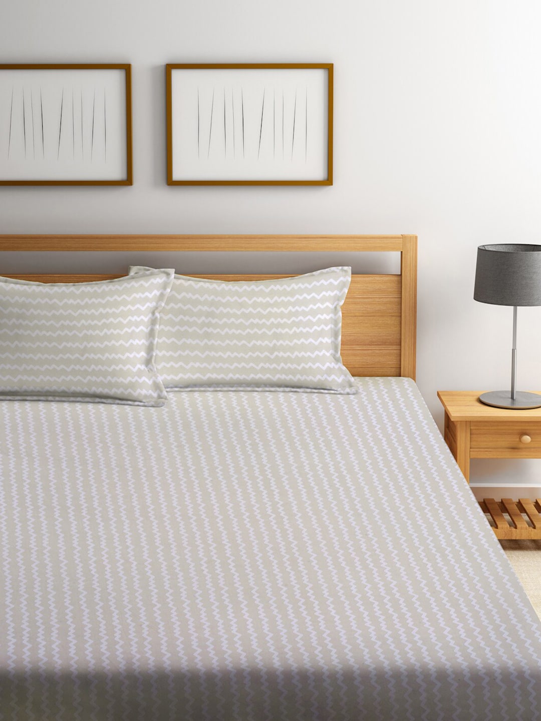 KLOTTHE Abstract-Printed 300TC Fitted King Bedsheet With 2 Pillow Covers - Distacart