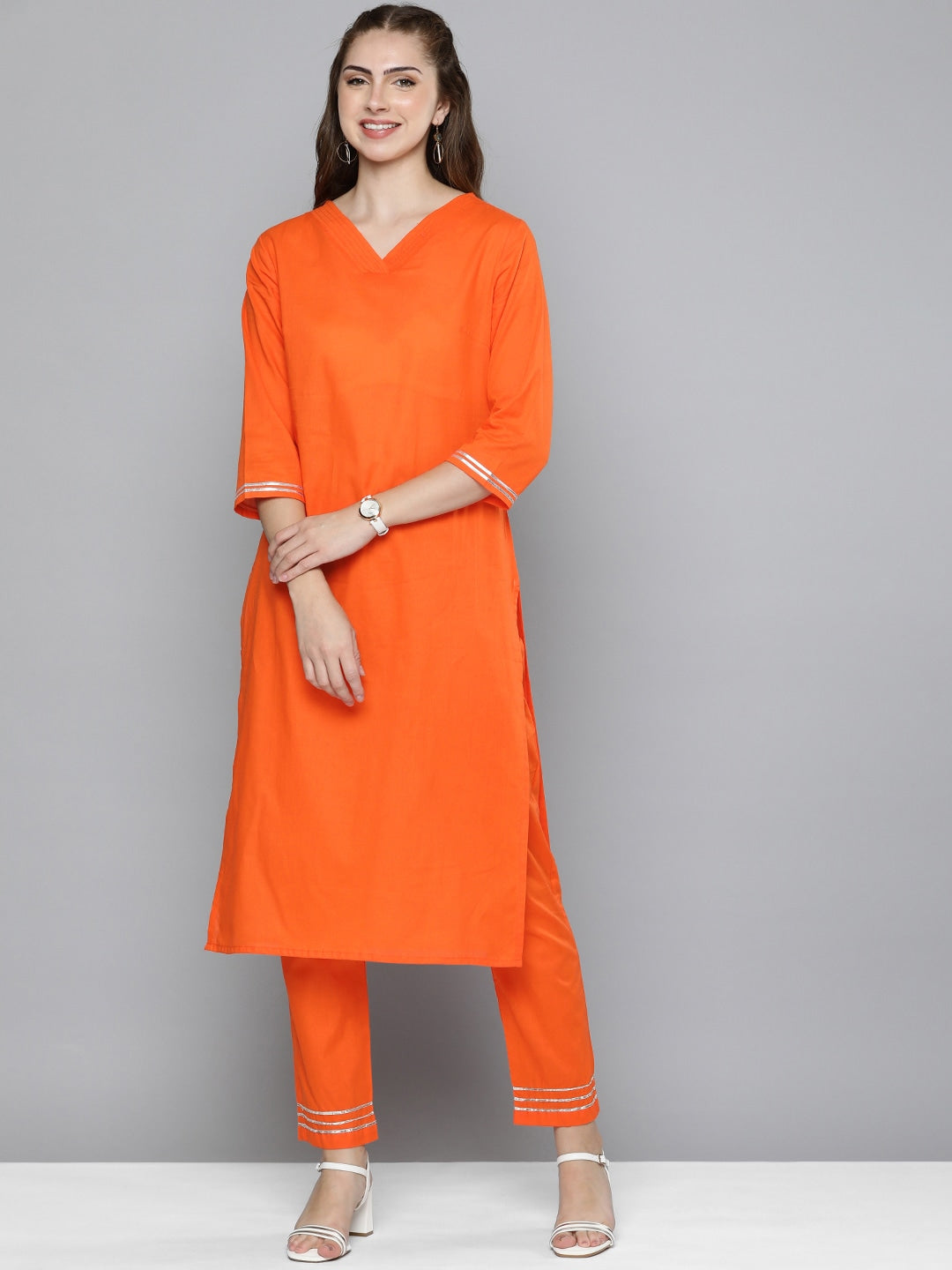 HERE&NOW Women Regular Gotta Patti Pure Cotton Kurta with Trousers - Distacart