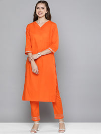 Thumbnail for HERE&NOW Women Regular Gotta Patti Pure Cotton Kurta with Trousers - Distacart