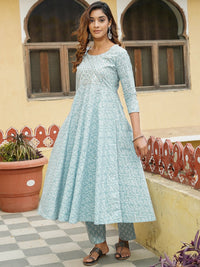 Thumbnail for Kalini Floral Printed Gotta Patti Pure Cotton Kurta with Trousers & With Dupatta - Distacart