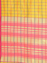 Thumbnail for Saree Mall Mustard & Coral Checked Silk Cotton Sarees - Distacart
