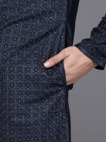 Thumbnail for Manyavar Men Blue Embroidered Kurta with Pyjamas - Distacart