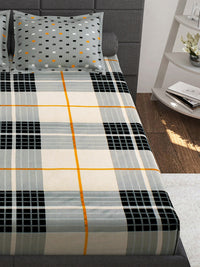Thumbnail for Story@home White & Grey Geometric Cotton 152 TC Queen Bedsheet With 2 Pillow Covers - Distacart