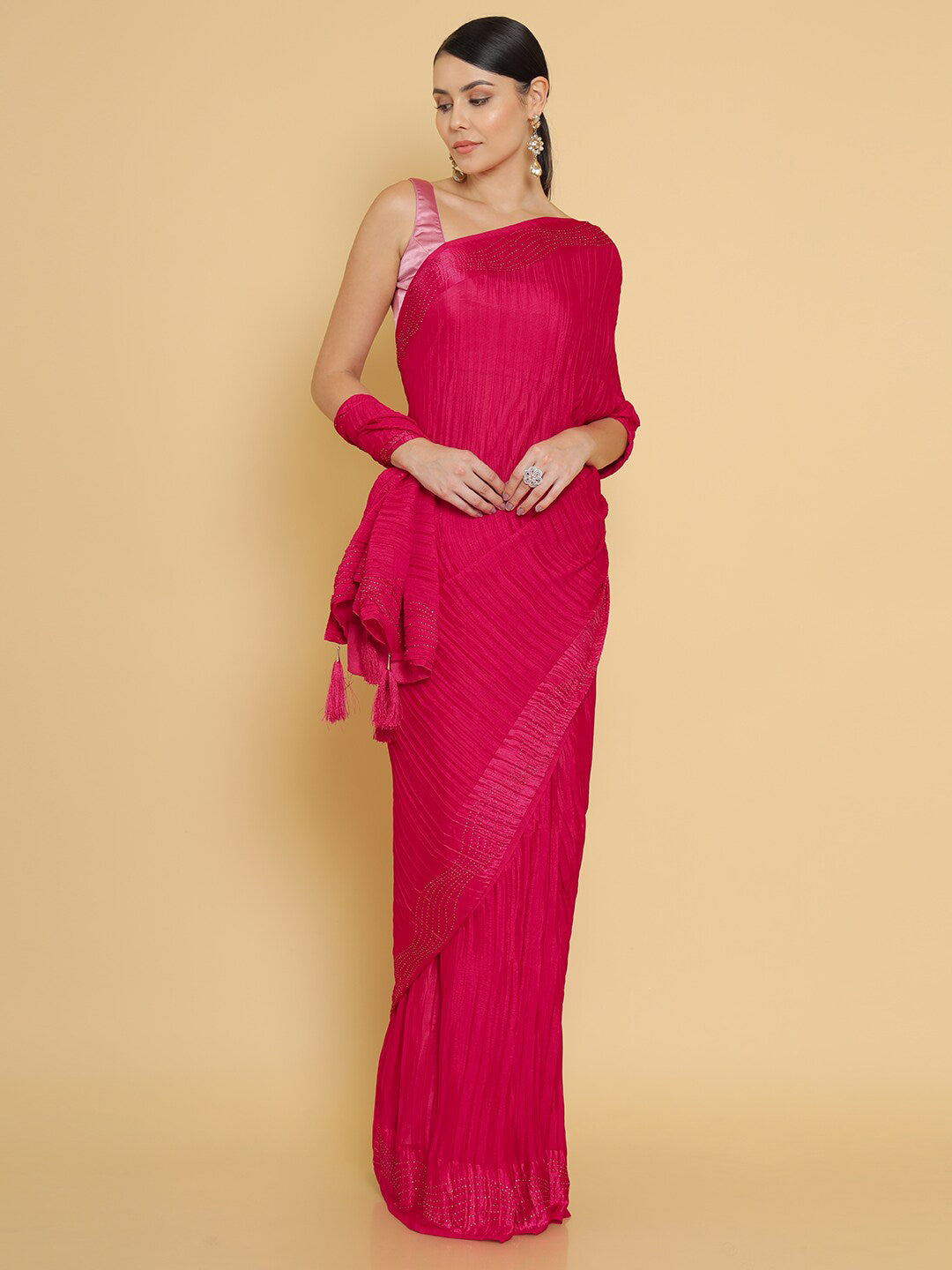 Soch Pink & Silver-Toned Beads and Stones Saree - Distacart