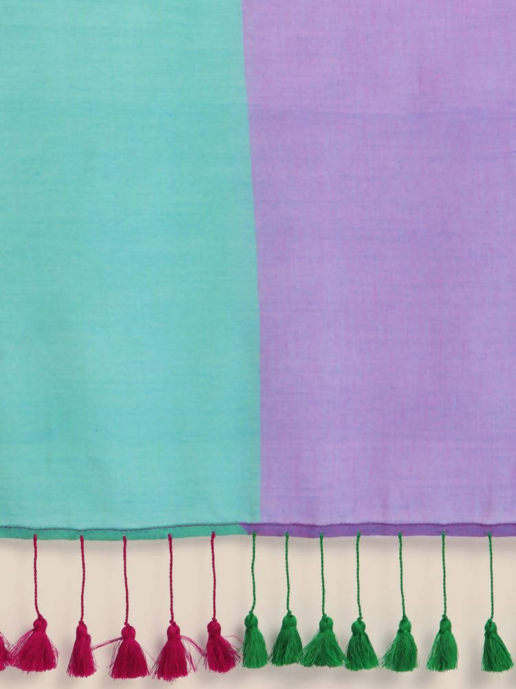 Suta Purple Green Colourblocked Mul Saree - Distacart