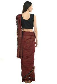 Thumbnail for Mominos Fashion All Season Wear Rust And Black Ruffled Ready To Wear Saree - Distacart