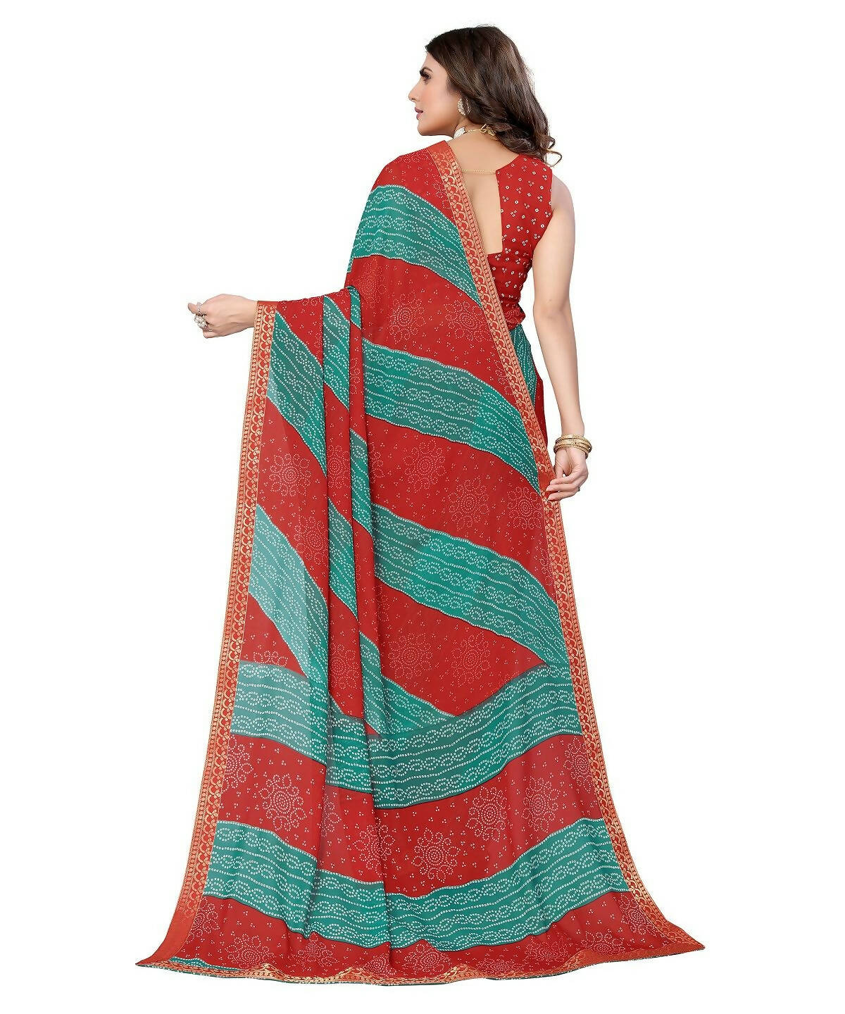Vamika Red Georgette Printed With Lace Saree (MANYA RED RAMA) - Distacart