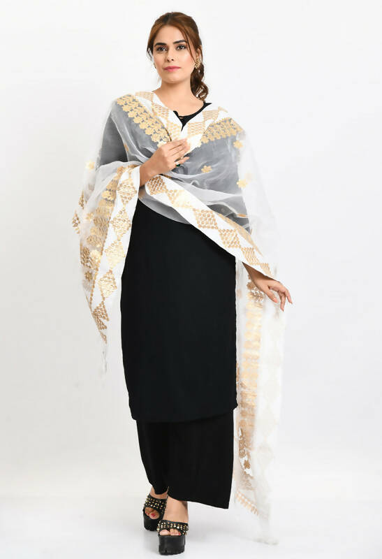 Mominos Fashion Moeza Women Organza Gotta Patti Bridal Dupatta White Dupatta - Distacart