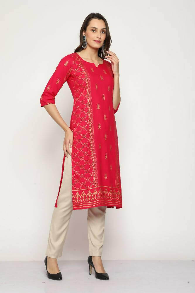 Maai Rayon Hand Printed Kurta Red - Distacart