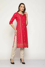 Thumbnail for Maai Rayon Hand Printed Kurta Red - Distacart