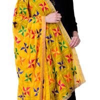 Thumbnail for SWI Stylish Women's Embroidered Phulkari Chiffon Yellow Dupatta