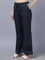 Thumbnail for Myshka Women Navy Blue Ethnic Motifs Printed Pure Cotton Top with Palazzos - Distacart