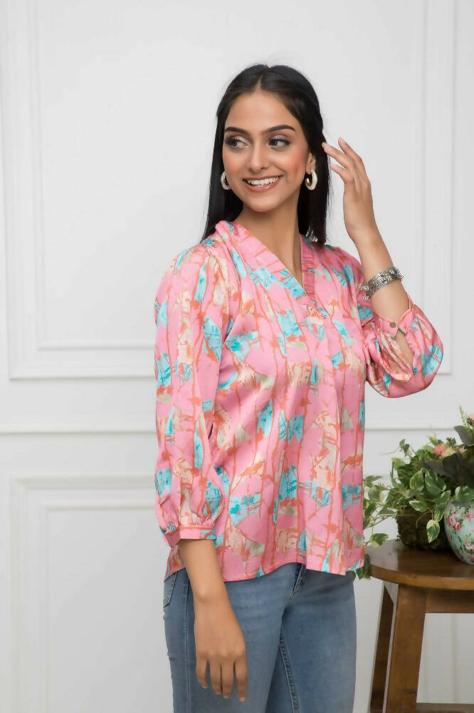 Myshka Women Multi-Floral V-Neck Regular Sleeves Polyester Top - Distacart