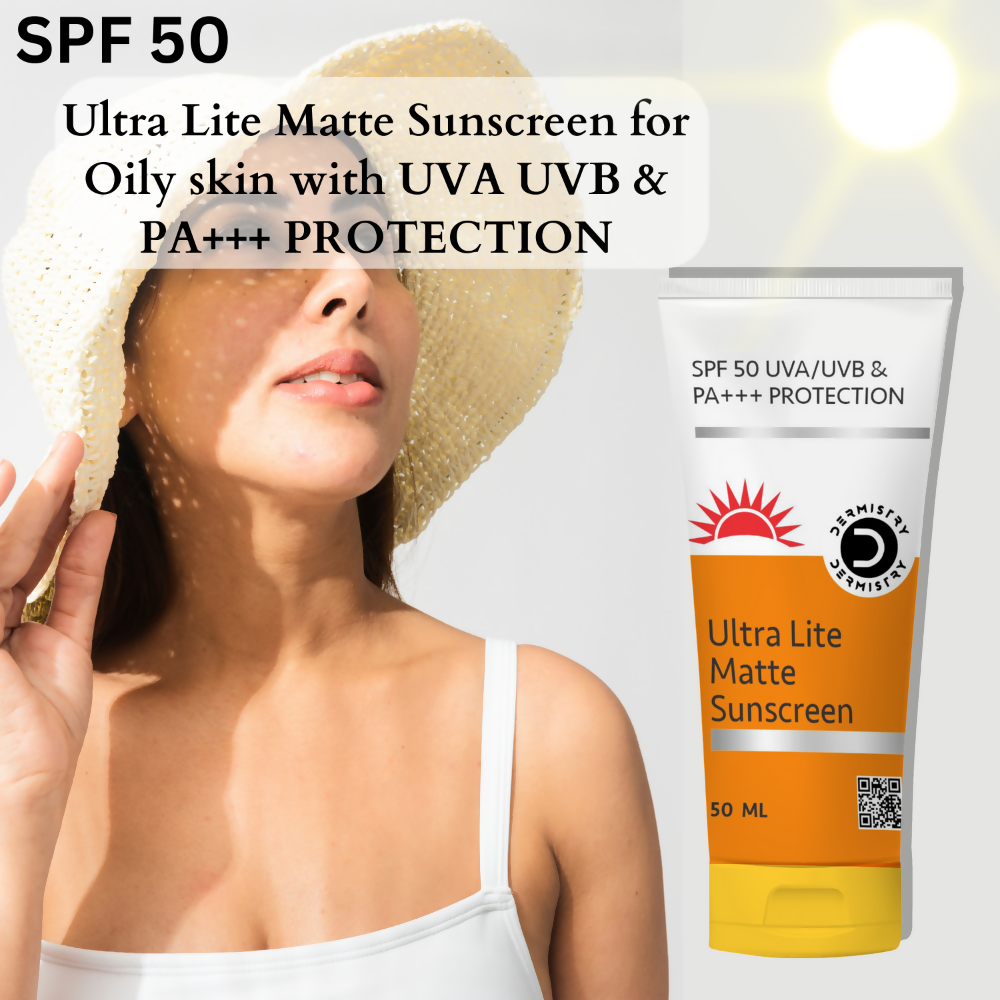 Dermistry Ultra Lite Matte Water Based Sunscreen for Oily Skin SPF 50 UVA UVB PA+++ Protection - Distacart
