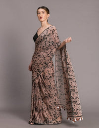 Thumbnail for Suta Beige Black Pure Mul Cotton Printed Saree - Distacart