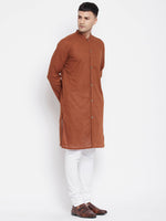 Thumbnail for Even Apparels Brown Pure Cotton Men's Sherwani Kurta With Open Front - Distacart