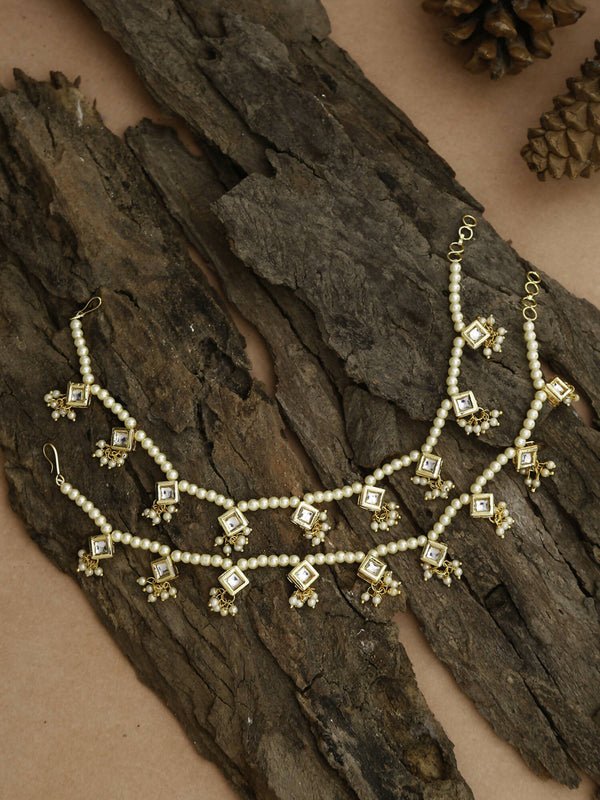 White Gold-Toned Plated Kundan Anklets Set Of 2 - Ruby Raang - Distacart