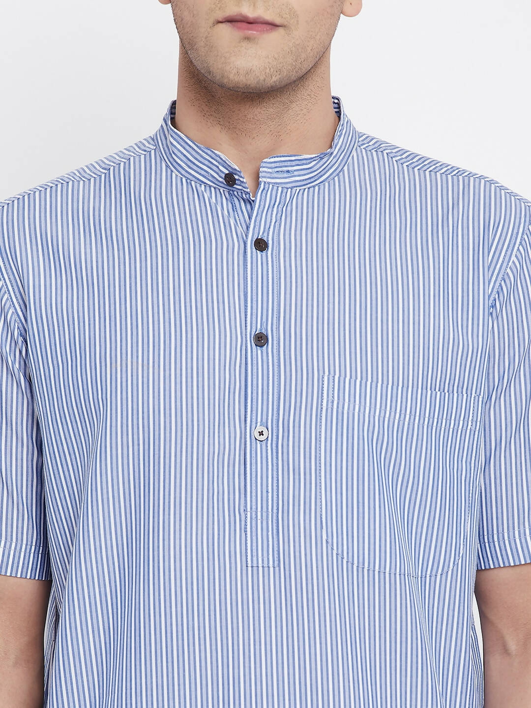 Even Apparels Blue Men's H/S Pure Cotton Kurta With Band Collar - Distacart