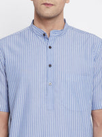 Thumbnail for Even Apparels Blue Men's H/S Pure Cotton Kurta With Band Collar - Distacart