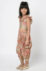 Thumbnail for Lil Drama Golden Weaves Beige Crop Top With Dhoti Co-Ordinate Set - Distacart