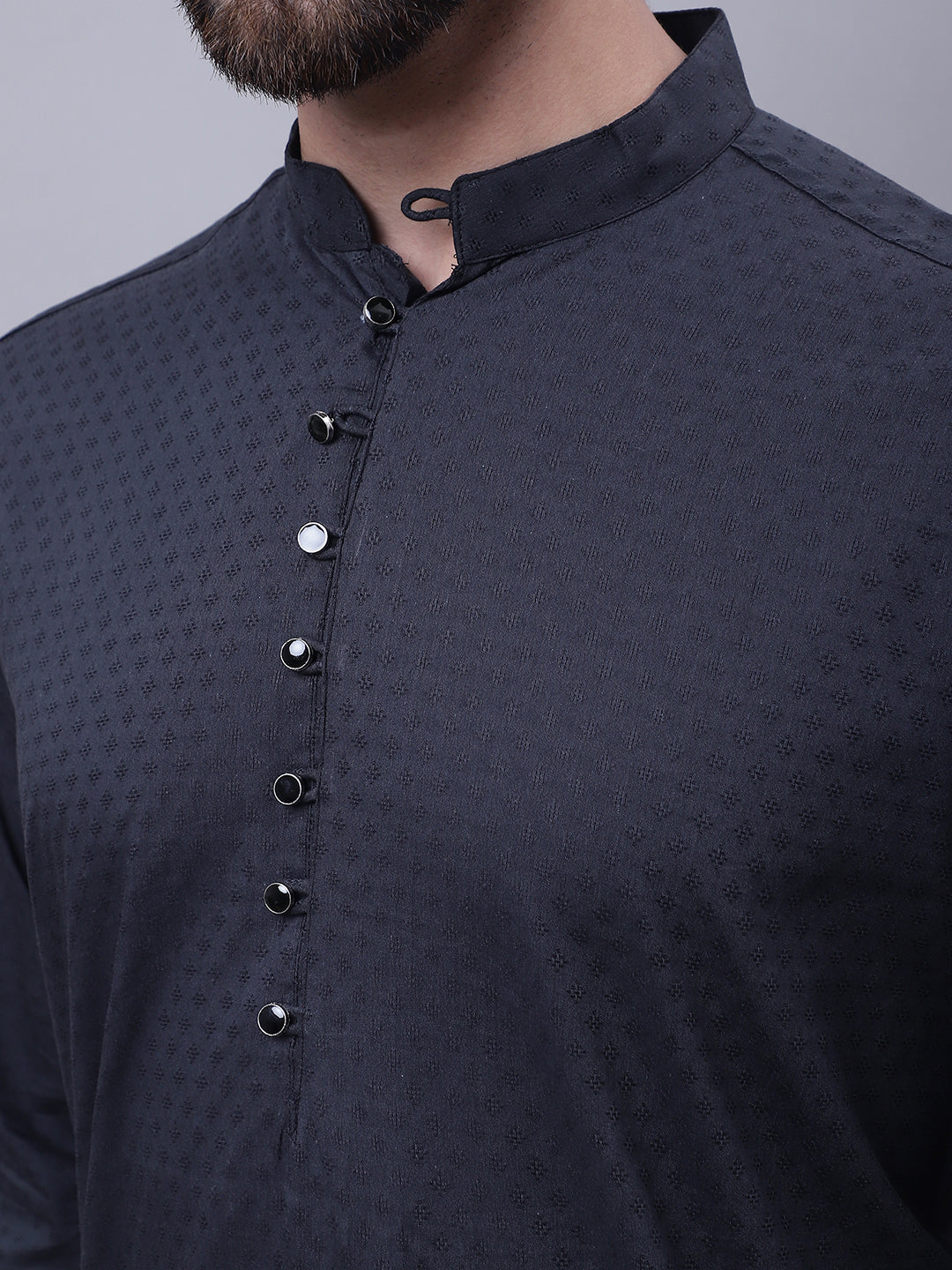 Even Apparels Black Pure Cotton Kurta With Band Collar - Distacart