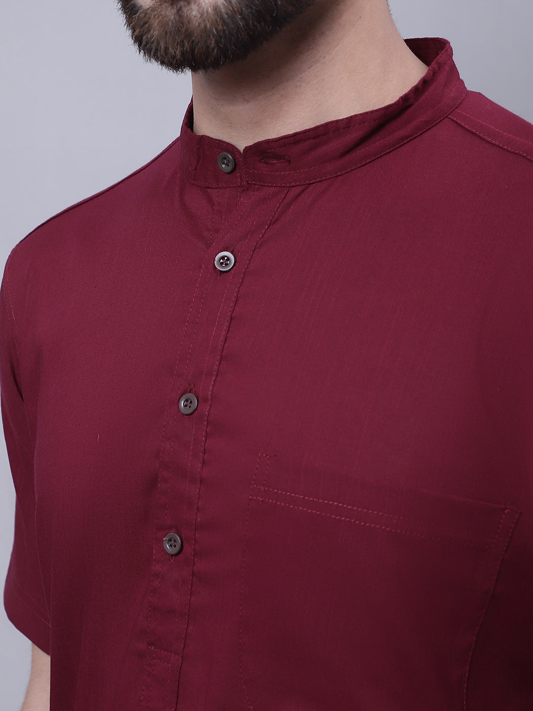 Even Apparels Red Pure Cotton Short Sleeves Kurta With Band Collar - Distacart