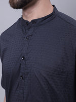 Thumbnail for Even Apparels Black Pure Cotton Short Sleeves Kurta With Band Collar - Distacart