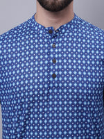 Thumbnail for Even Apparels Blue Pure Cotton Short Kurta With Band Collar - Distacart