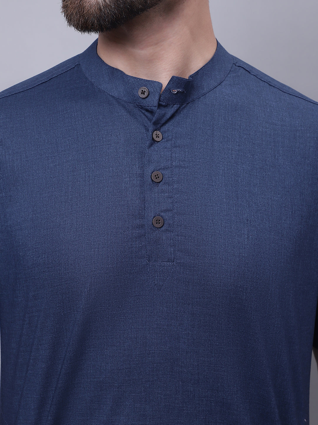 Even Apparels Blue Pure Cotton Short Kurta With Band Collar - Distacart