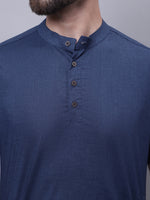 Thumbnail for Even Apparels Blue Pure Cotton Short Kurta With Band Collar - Distacart