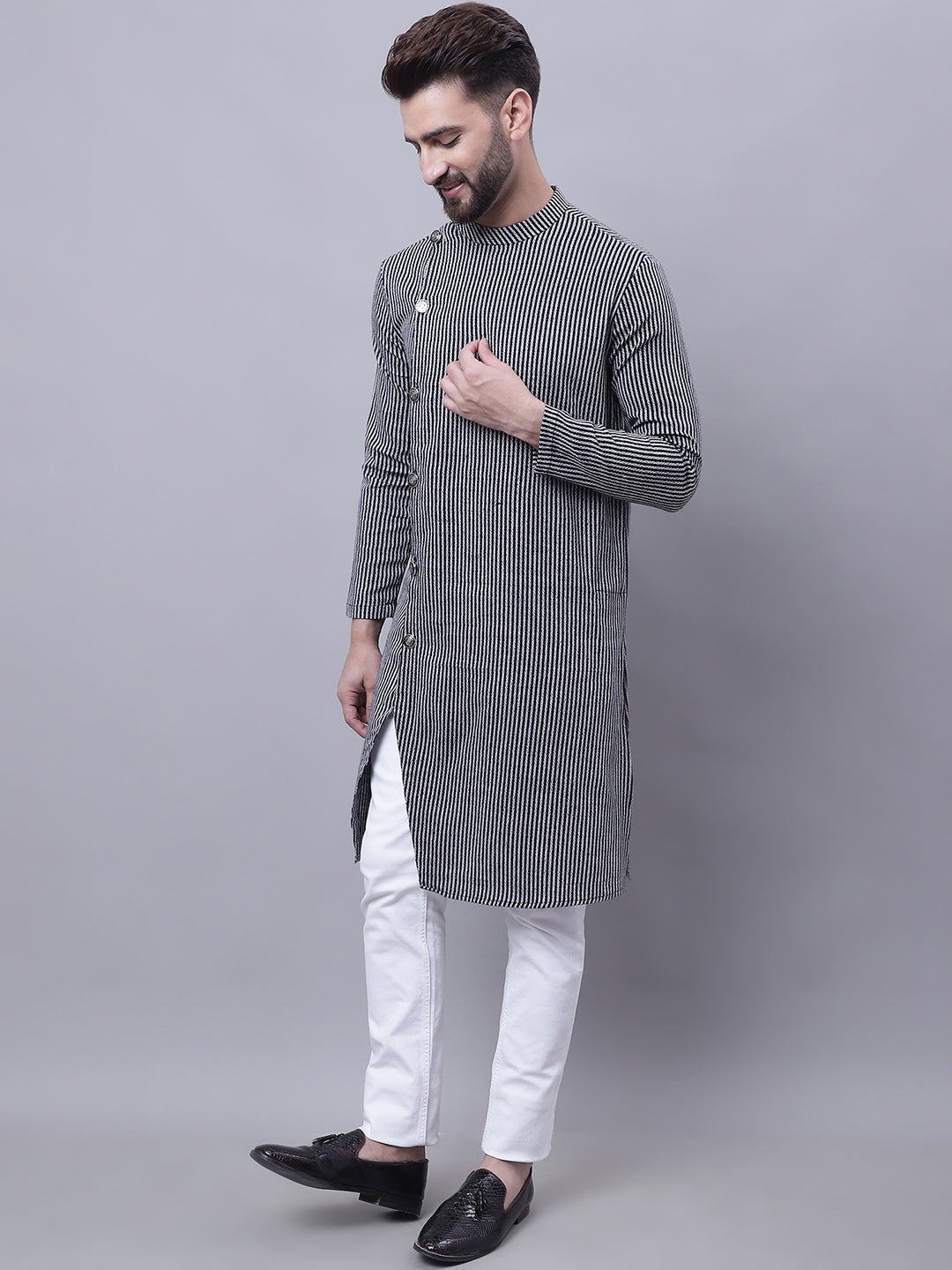Even Apparels Black Sherwani Kurta With Asymetrical Cut - Distacart