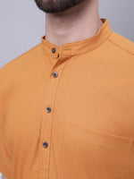 Thumbnail for Even Apparels Yellow Pure Cotton Short Sleeves Kurta With Band Collar - Distacart