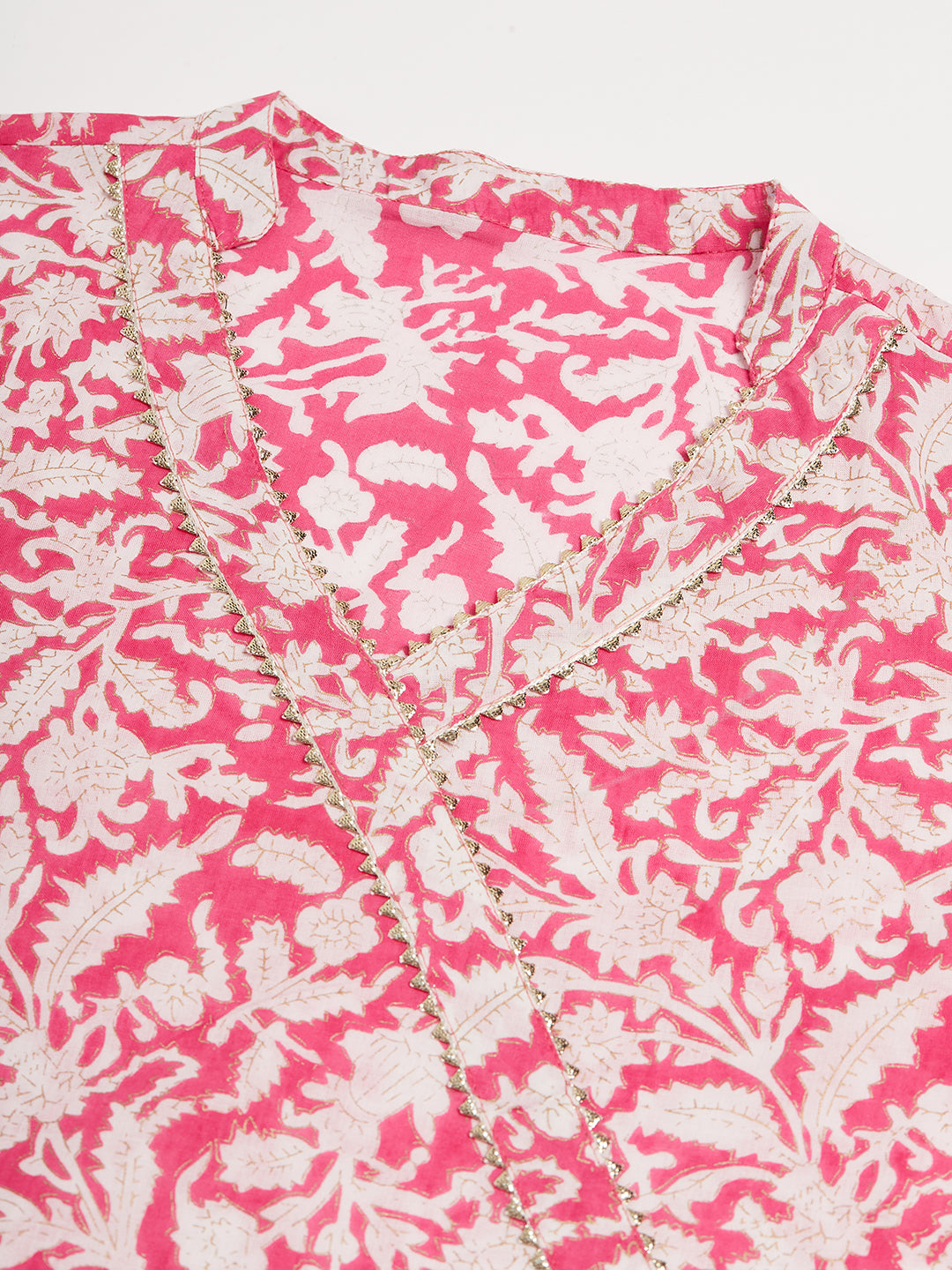 InWeave Women's Pink Foil White Print Angrakha Stright Kurta - Distacart