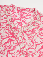 Thumbnail for InWeave Women's Pink Foil White Print Angrakha Stright Kurta - Distacart