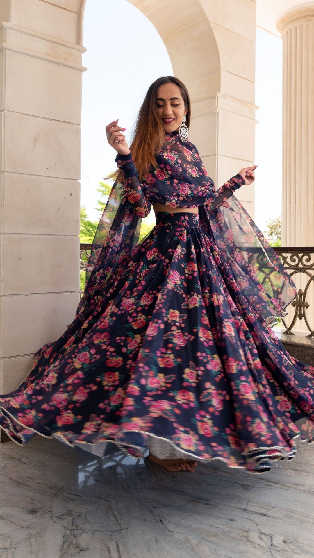Pomcha Jaipur Majari Blue Organza Lehenga Set - Distacart
