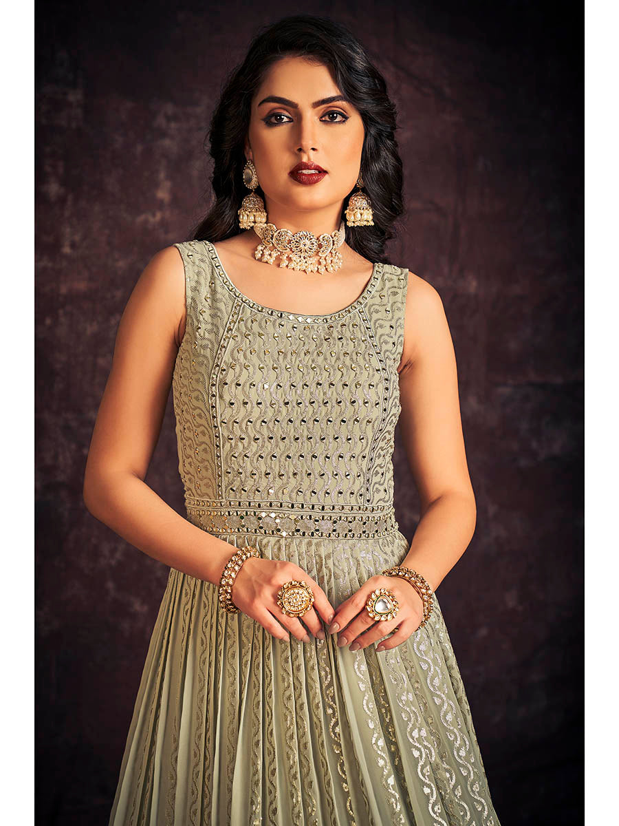Myra Pista Real Georgette Designer Gown Style Suit - Distacart