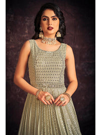 Thumbnail for Myra Pista Real Georgette Designer Gown Style Suit - Distacart