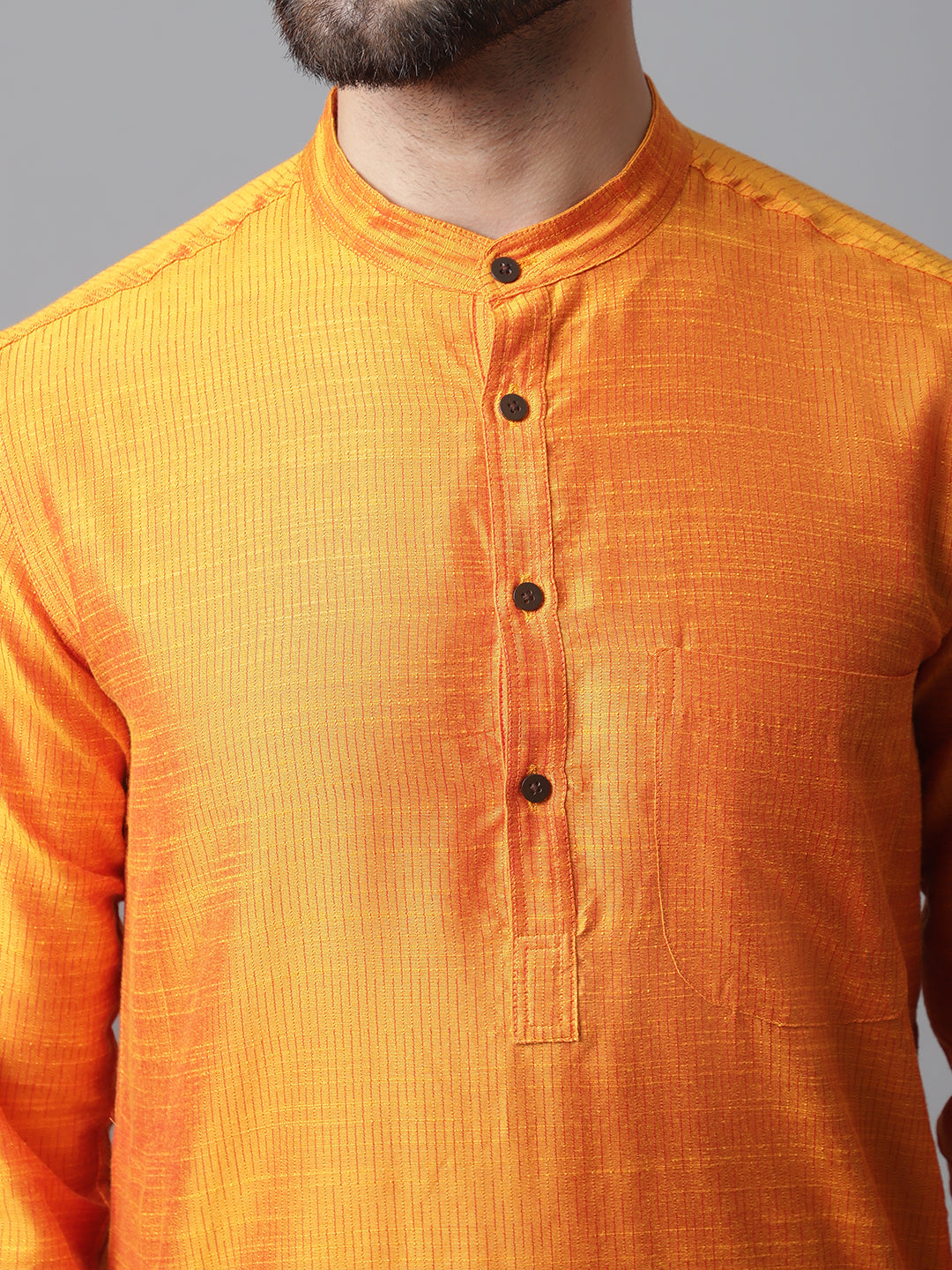 Even Apparels Orange Solid Kurta With Band Collar - Distacart