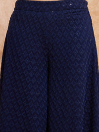 Thumbnail for InWeave Women's Royal Blue Chikankari Long Anarkali Kurta Sharara Set - Distacart
