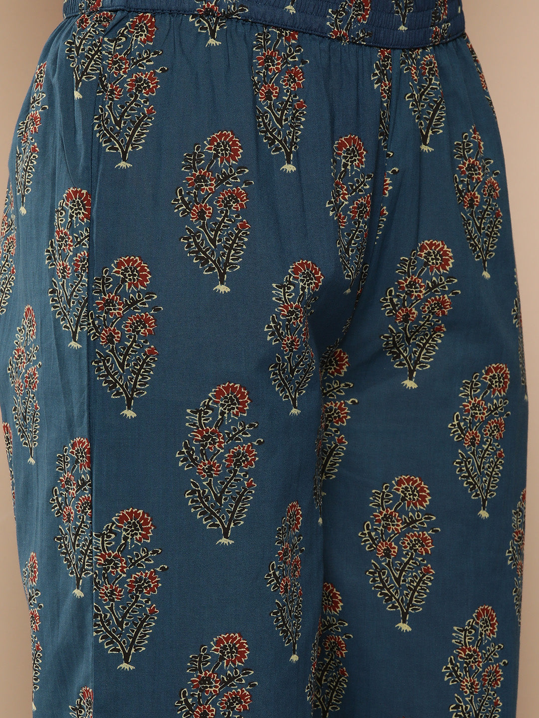 KSUT (House of Varanga) Blue And Rust Yoke Style Anarkali Paired With Printed Palazzo And Ombre Dupatta - Distacart