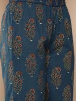 Thumbnail for KSUT (House of Varanga) Blue And Rust Yoke Style Anarkali Paired With Printed Palazzo And Ombre Dupatta - Distacart