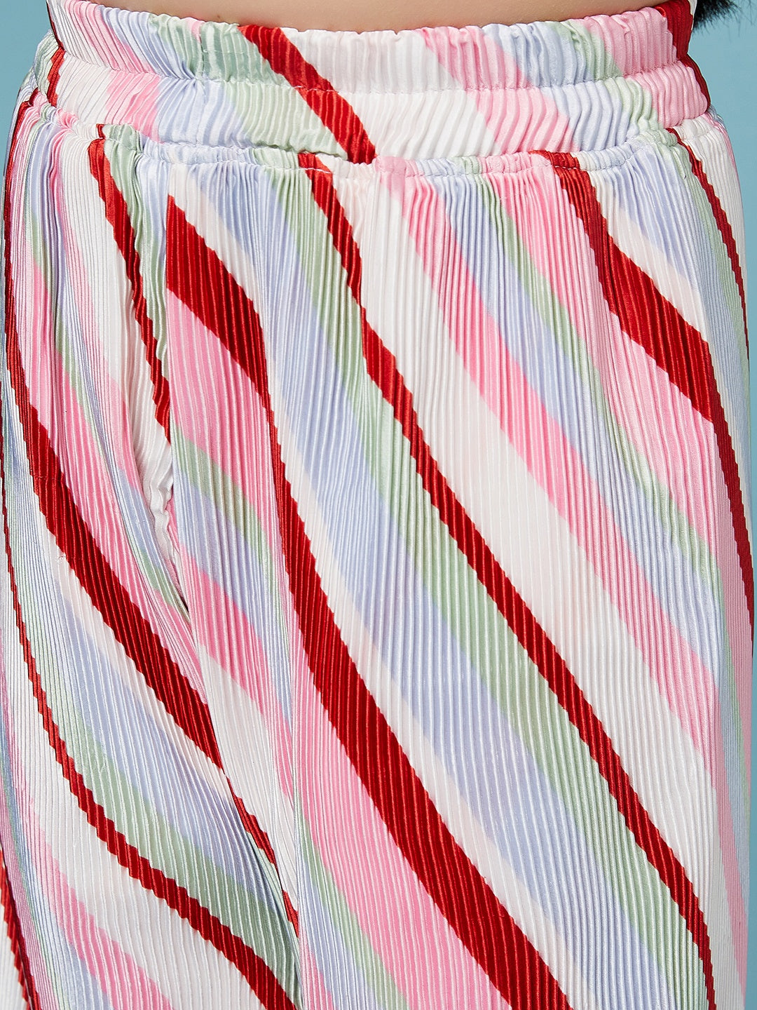 Girls Square Neck Top With Striped Palazzos - Mini Marvels - Distacart