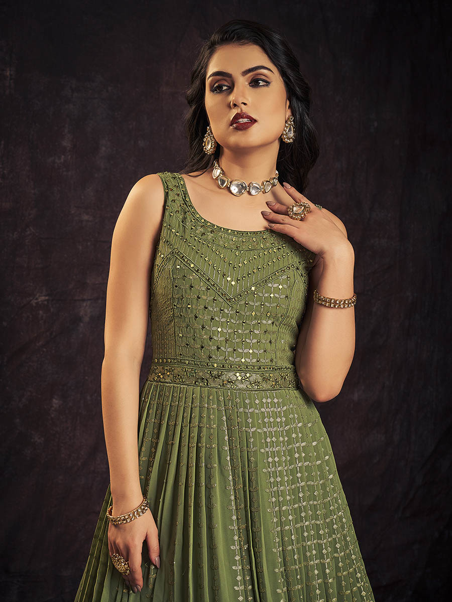 Myra Green Real Georgette Designer Gown Style Suit - Distacart