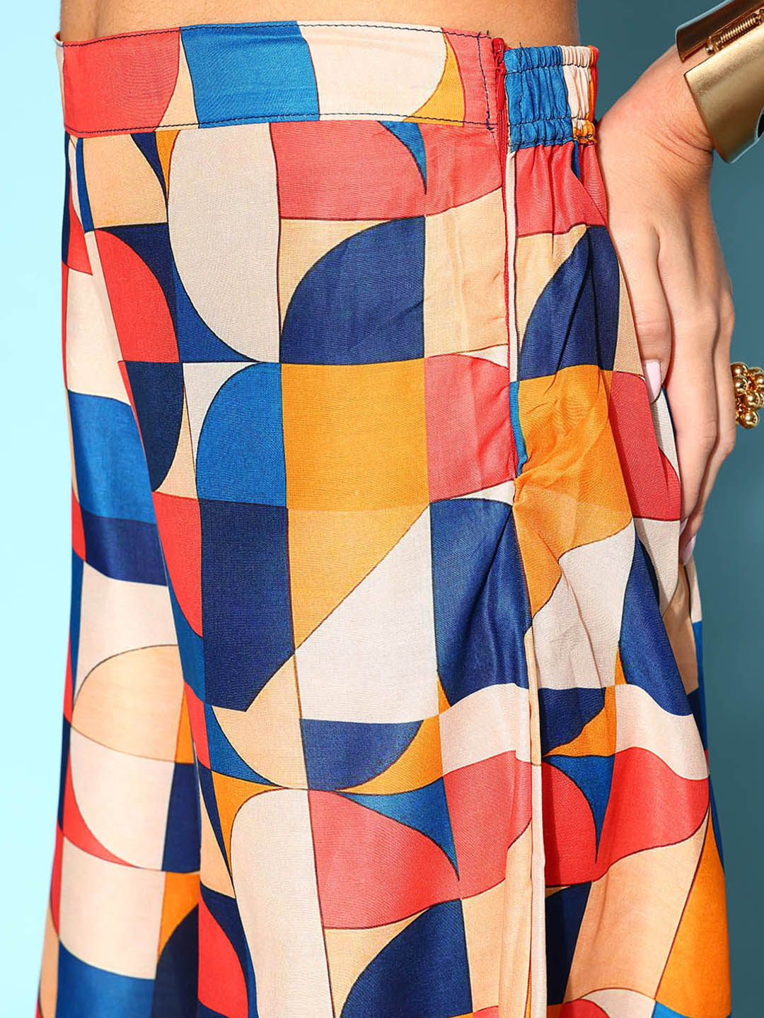 InWeave Women's Multi Geometric Print One Shoulder Top With Palazzo Set - Distacart