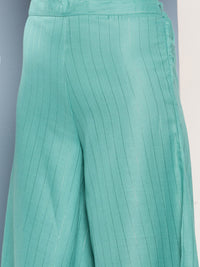 Thumbnail for InWeave Women's Teal Lurex Boho Kurta Set With Sky Blue White Leh Dupatta - Distacart