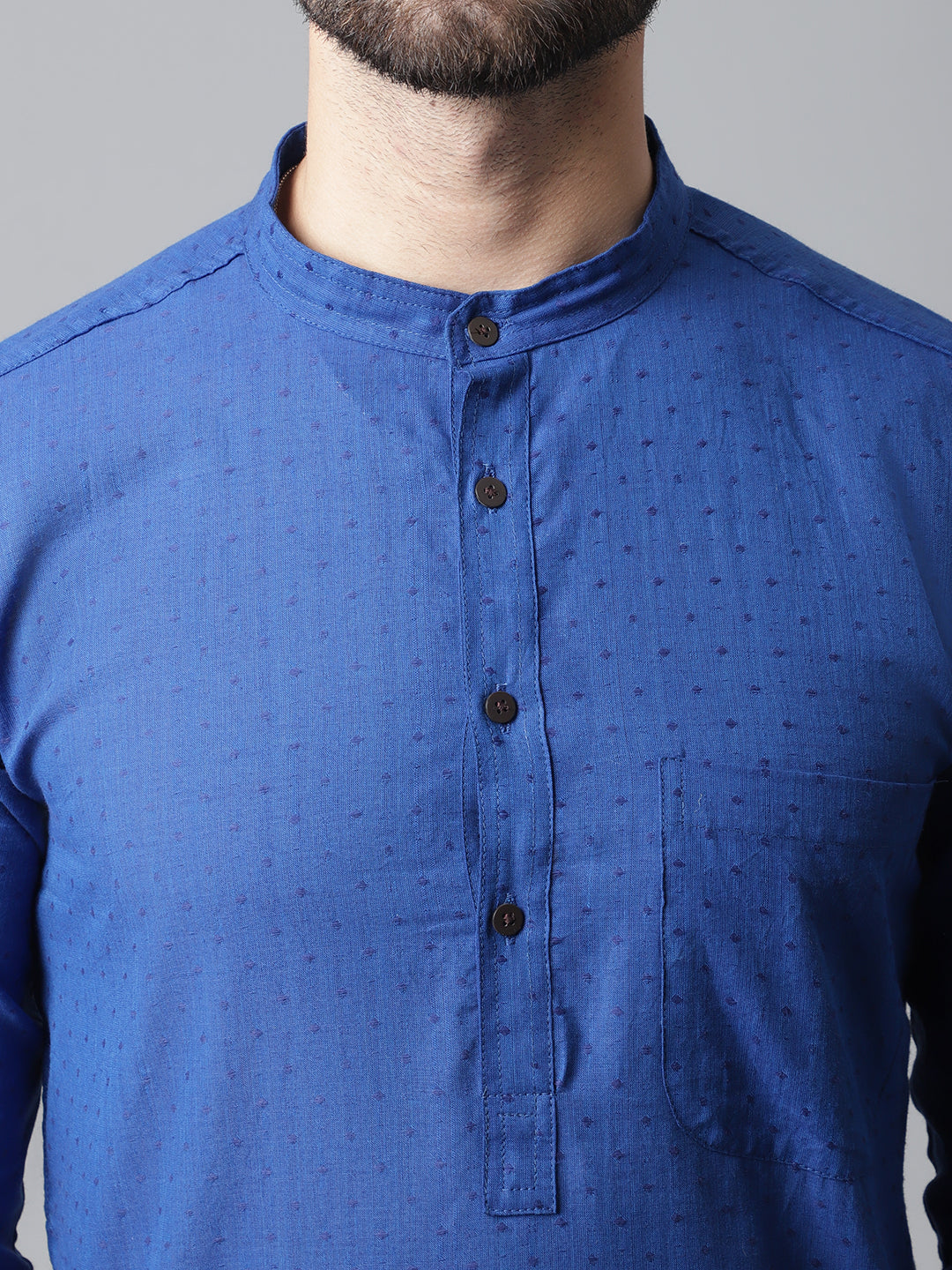Even Apparels Blue Solid Kurta With Band Collar - Distacart