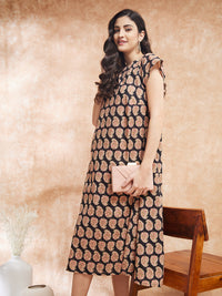 Thumbnail for InWeave Women's Black Small Paisley Kalamkari A Line Dress - Distacart