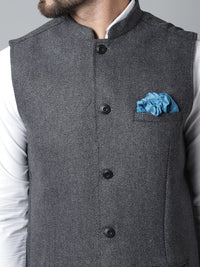 Thumbnail for Even Apparels Men's Grey Pure Wool Nehru Jacket - Distacart